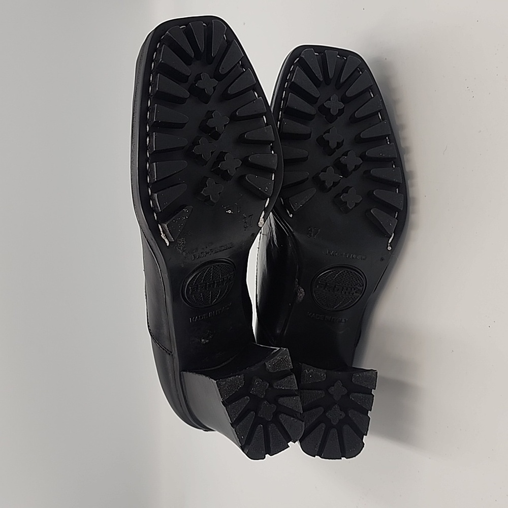 BRONX by Dijkmans Black Leather Block Heel Oxfords • Lug Sole Size 37 - Picture 7 of 7